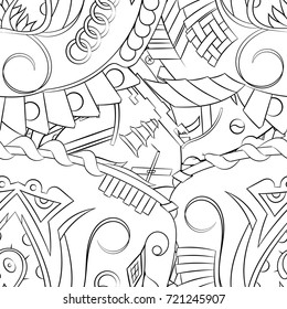 Seamless mehndi vector pattern. Hand-made illustration. Black and white binary pattern, monochrome doodle texture.