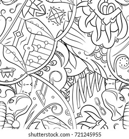 Seamless mehndi vector pattern. Hand-made illustration. Black and white binary pattern, monochrome doodle texture.