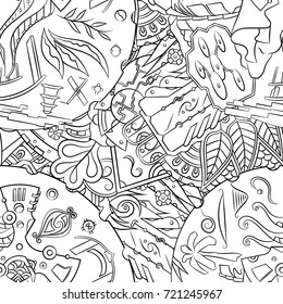 Seamless mehndi vector pattern. Hand-made illustration. Black and white binary pattern, monochrome doodle texture.