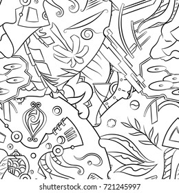 Seamless mehndi vector pattern. Hand-made illustration. Black and white binary pattern, monochrome doodle texture.