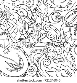 Seamless mehndi vector pattern. Hand-made illustration. Black and white binary pattern, monochrome doodle texture.