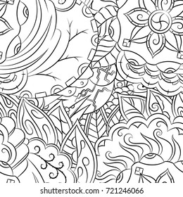 Seamless mehndi vector pattern. Hand-made illustration. Black and white binary pattern, monochrome doodle texture.