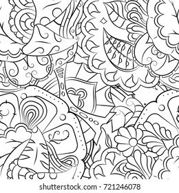 Seamless mehndi vector pattern. Hand-made illustration. Black and white binary pattern, monochrome doodle texture.