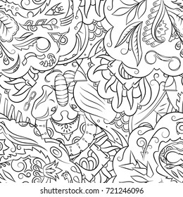 Seamless mehndi vector pattern. Hand-made illustration. Black and white binary pattern, monochrome doodle texture.