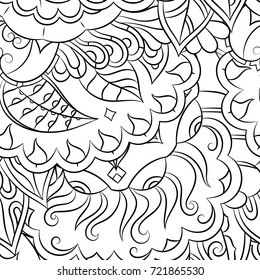 Seamless mehndi vector pattern. Hand-made illustration. Black and white binary pattern, monochrome doodle texture.