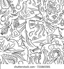 Seamless mehndi vector pattern. Hand-made illustration. Black and white binary pattern, monochrome doodle texture.