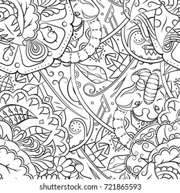 Seamless mehndi vector pattern. Hand-made illustration. Black and white binary pattern, monochrome doodle texture.