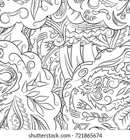 Seamless mehndi vector pattern. Hand-made illustration. Black and white binary pattern, monochrome doodle texture.