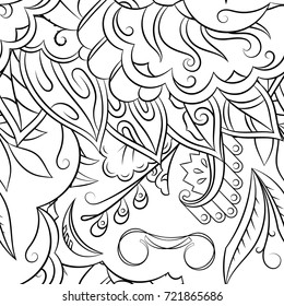 Seamless mehndi vector pattern. Hand-made illustration. Black and white binary pattern, monochrome doodle texture.