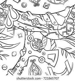 Seamless mehndi vector pattern. Hand-made illustration. Black and white binary pattern, monochrome doodle texture.