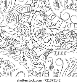Seamless mehndi vector pattern. Hand-made illustration. Black and white binary pattern, monochrome doodle texture.