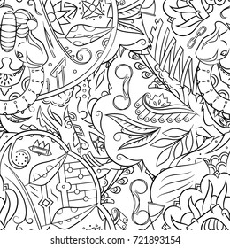 Seamless mehndi vector pattern. Hand-made illustration. Black and white binary pattern, monochrome doodle texture.