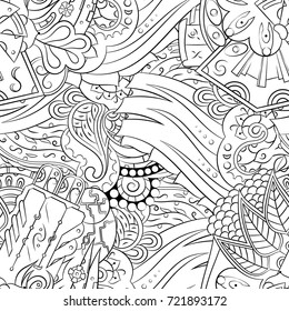 Seamless mehndi vector pattern. Hand-made illustration. Black and white binary pattern, monochrome doodle texture.