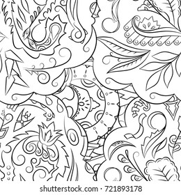 Seamless mehndi vector pattern. Hand-made illustration. Black and white binary pattern, monochrome doodle texture.