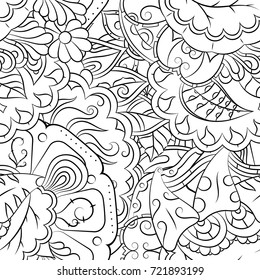 Seamless mehndi vector pattern. Hand-made illustration. Black and white binary pattern, monochrome doodle texture.