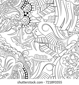 Seamless mehndi vector pattern. Hand-made illustration. Black and white binary pattern, monochrome doodle texture.