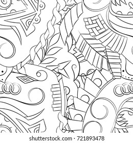 Seamless mehndi vector pattern. Hand-made illustration. Black and white binary pattern, monochrome doodle texture.