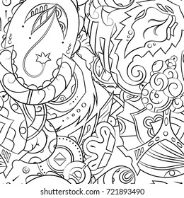 Seamless mehndi vector pattern. Hand-made illustration. Black and white binary pattern, monochrome doodle texture.