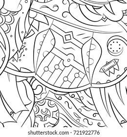 Seamless mehndi vector pattern. Hand-made illustration. Black and white binary pattern, monochrome doodle texture.