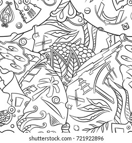 Seamless mehndi vector pattern. Hand-made illustration. Black and white binary pattern, monochrome doodle texture.