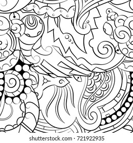 Seamless mehndi vector pattern. Hand-made illustration. Black and white binary pattern, monochrome doodle texture.