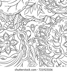 Seamless mehndi vector pattern. Hand-made illustration. Black and white binary pattern, monochrome doodle texture.