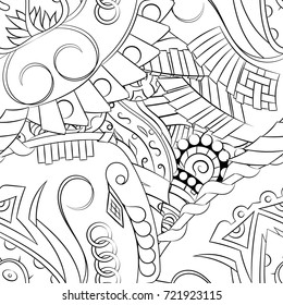 Seamless mehndi vector pattern. Hand-made illustration. Black and white binary pattern, monochrome doodle texture.
