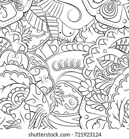 Seamless mehndi vector pattern. Hand-made illustration. Black and white binary pattern, monochrome doodle texture.