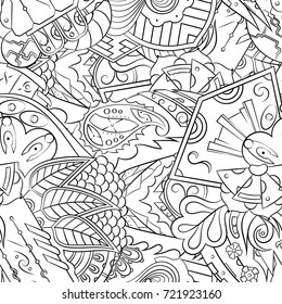 Seamless mehndi vector pattern. Hand-made illustration. Black and white binary pattern, monochrome doodle texture.