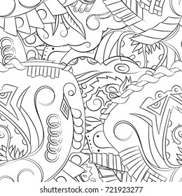 Seamless mehndi vector pattern. Hand-made illustration. Black and white binary pattern, monochrome doodle texture.