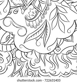 Seamless mehndi vector pattern. Hand-made illustration. Black and white binary pattern, monochrome doodle texture.