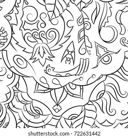 Seamless mehndi vector pattern. Hand-made illustration. Black and white binary pattern, monochrome doodle texture.