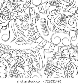 Seamless mehndi vector pattern. Hand-made illustration. Black and white binary pattern, monochrome doodle texture.