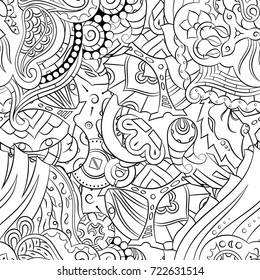 Seamless mehndi vector pattern. Hand-made illustration. Black and white binary pattern, monochrome doodle texture.