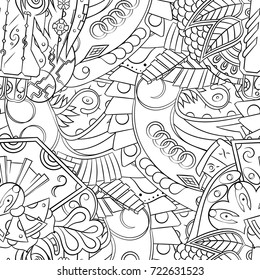 Seamless mehndi vector pattern. Hand-made illustration. Black and white binary pattern, monochrome doodle texture.
