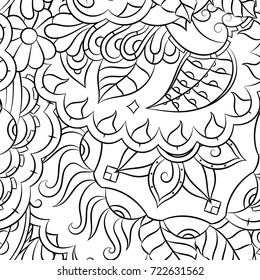 Seamless mehndi vector pattern. Hand-made illustration. Black and white binary pattern, monochrome doodle texture.