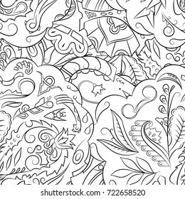 Seamless mehndi vector pattern. Hand-made illustration. Black and white binary pattern, monochrome doodle texture.