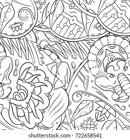 Seamless mehndi vector pattern. Hand-made illustration. Black and white binary pattern, monochrome doodle texture.