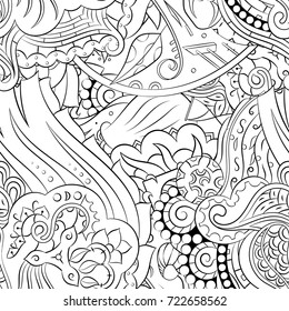 Seamless mehndi vector pattern. Hand-made illustration. Black and white binary pattern, monochrome doodle texture.