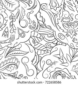 Seamless mehndi vector pattern. Hand-made illustration. Black and white binary pattern, monochrome doodle texture.