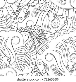 Seamless mehndi vector pattern. Hand-made illustration. Black and white binary pattern, monochrome doodle texture.