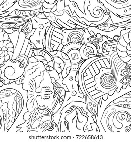 Seamless mehndi vector pattern. Hand-made illustration. Black and white binary pattern, monochrome doodle texture.