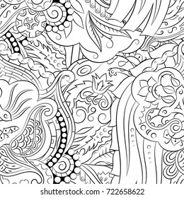 Seamless mehndi vector pattern. Hand-made illustration. Black and white binary pattern, monochrome doodle texture.
