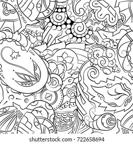 Seamless mehndi vector pattern. Hand-made illustration. Black and white binary pattern, monochrome doodle texture.