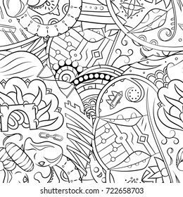 Seamless mehndi vector pattern. Hand-made illustration. Black and white binary pattern, monochrome doodle texture.