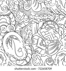 Seamless mehndi vector pattern. Hand-made illustration. Black and white binary pattern, monochrome doodle texture.