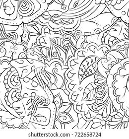 Seamless mehndi vector pattern. Hand-made illustration. Black and white binary pattern, monochrome doodle texture.