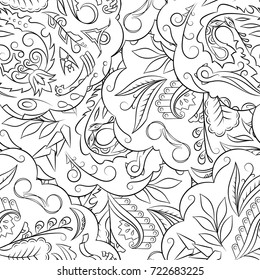 Seamless mehndi vector pattern. Hand-made illustration. Black and white binary pattern, monochrome doodle texture.