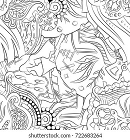 Seamless mehndi vector pattern. Hand-made illustration. Black and white binary pattern, monochrome doodle texture.