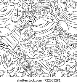 Seamless mehndi vector pattern. Hand-made illustration. Black and white binary pattern, monochrome doodle texture.